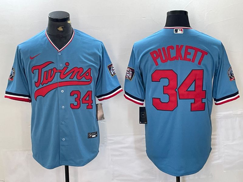 Men Minnesota Twins 34 Puckett Blue 2024 Nike Game MLB Jersey